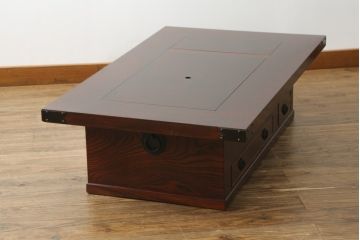 中古　美品!!　岩谷堂箪笥　美しく迫力のある杢目が魅力的な長火鉢(木製火鉢、囲炉裏テーブル、ローテーブル、座卓)(R-074855)