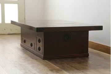 中古　美品!!　岩谷堂箪笥　美しく迫力のある杢目が魅力的な長火鉢(木製火鉢、囲炉裏テーブル、ローテーブル、座卓)(R-074855)