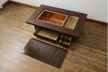 中古　美品!!　岩谷堂箪笥　美しく迫力のある杢目が魅力的な長火鉢(木製火鉢、囲炉裏テーブル、ローテーブル、座卓)(R-074855)