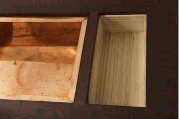 中古　美品!!　岩谷堂箪笥　美しく迫力のある杢目が魅力的な長火鉢(木製火鉢、囲炉裏テーブル、ローテーブル、座卓)(R-074855)