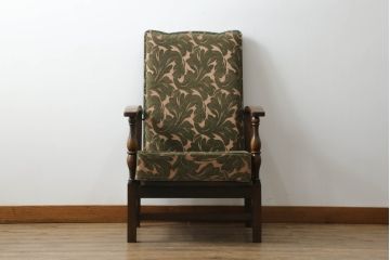 中古　ナラ材　レトロな雰囲気漂うリクライニングチェア(アームチェア、1人掛け、一人掛け、1P、椅子、イス)(R-074857)