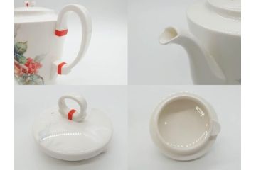 オールドノリタケ　NORITAKE　薔薇文様のデザインが上品な印象を与えるティーセット(バラ、ティーカップ&ソーサー6客、ティーポット、シュガーポット、ミルクポット、クリーマー、C&S、洋食器)(R-074867)