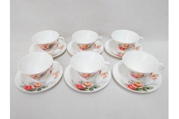 オールドノリタケ　NORITAKE　薔薇文様のデザインが上品な印象を与えるティーセット(バラ、ティーカップ&ソーサー6客、ティーポット、シュガーポット、ミルクポット、クリーマー、C&S、洋食器)(R-074867)