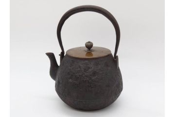 大正〜昭和初期　銀つまみ　重厚感のある佇まいが魅力の鉄瓶(湯沸、湯瓶、茶道具、茶器)(R-074875)