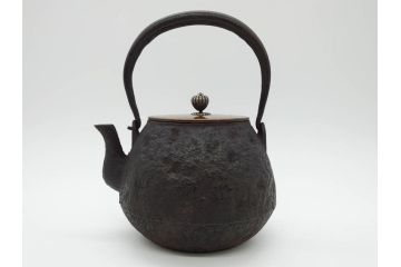 大正〜昭和初期　銀つまみ　重厚感のある佇まいが魅力の鉄瓶(湯沸、湯瓶、茶道具、茶器)(R-074875)