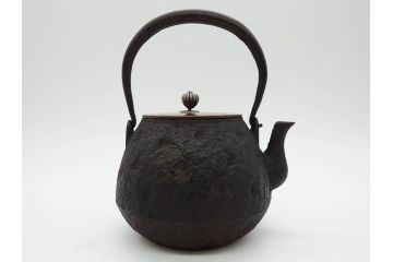 大正〜昭和初期　銀つまみ　重厚感のある佇まいが魅力の鉄瓶(湯沸、湯瓶、茶道具、茶器)(R-074875)
