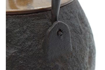 大正〜昭和初期　銀つまみ　重厚感のある佇まいが魅力の鉄瓶(湯沸、湯瓶、茶道具、茶器)(R-074875)