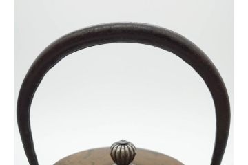大正〜昭和初期　銀つまみ　重厚感のある佇まいが魅力の鉄瓶(湯沸、湯瓶、茶道具、茶器)(R-074875)