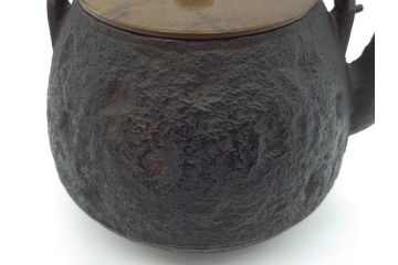 大正〜昭和初期　銀つまみ　重厚感のある佇まいが魅力の鉄瓶(湯沸、湯瓶、茶道具、茶器)(R-074875)