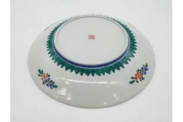 明治　九谷　花鳥風景　窓絵　唐草図　角福　中皿&小皿&ぐい呑み&そば猪口2客　丁寧に描かれた色絵が素敵な5点セット(蕎麦猪口、酒器、おちょこ、湯呑み、湯のみ、和皿、和食器)(R-074879)