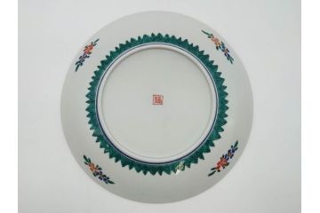 明治　九谷　花鳥風景　窓絵　唐草図　角福　中皿&小皿&ぐい呑み&そば猪口2客　丁寧に描かれた色絵が素敵な5点セット(蕎麦猪口、酒器、おちょこ、湯呑み、湯のみ、和皿、和食器)(R-074879)