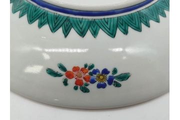 明治　九谷　花鳥風景　窓絵　唐草図　角福　中皿&小皿&ぐい呑み&そば猪口2客　丁寧に描かれた色絵が素敵な5点セット(蕎麦猪口、酒器、おちょこ、湯呑み、湯のみ、和皿、和食器)(R-074879)