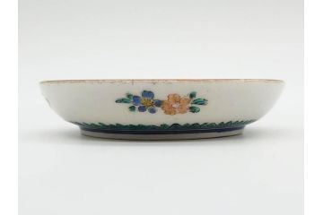 明治　九谷　花鳥風景　窓絵　唐草図　角福　中皿&小皿&ぐい呑み&そば猪口2客　丁寧に描かれた色絵が素敵な5点セット(蕎麦猪口、酒器、おちょこ、湯呑み、湯のみ、和皿、和食器)(R-074879)