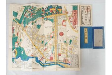 嘉永　木版画　尾張屋清七版　青山　麻布　目黒　巣鴨　日本橋　赤坂　浅草など　江戸切絵図27冊セット(古地図、和本、古書、木箱付き)(R-074880)