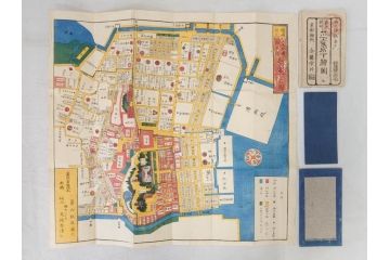 嘉永　木版画　尾張屋清七版　青山　麻布　目黒　巣鴨　日本橋　赤坂　浅草など　江戸切絵図27冊セット(古地図、和本、古書、木箱付き)(R-074880)
