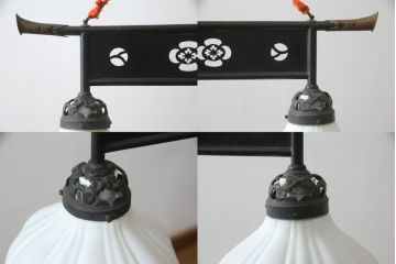アンティーク照明　ユニークなデザインが目を惹く2灯シャンデリア(天井照明、吊り下げ照明)(R-074897)