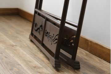 和製アンティーク　珍品!!　鳳凰と龍の透かし彫りが目を惹く衣桁(ハンガーラック、着物掛け、衣装掛け)(R-074935)