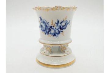ドイツ　マイセン　Meissen　金彩　ブルーフラワー　青い花と昆虫　藍色の濃淡で表現されたデザインが素敵なベース&小物入れ(花瓶、ミニベース、花入れ、蓋物、ボンボニエール、キャンディーポット)(R-074977)