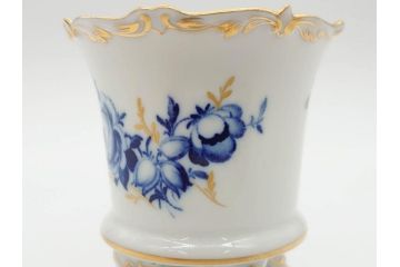 ドイツ　マイセン　Meissen　金彩　ブルーフラワー　青い花と昆虫　藍色の濃淡で表現されたデザインが素敵なベース&小物入れ(花瓶、ミニベース、花入れ、蓋物、ボンボニエール、キャンディーポット)(R-074977)
