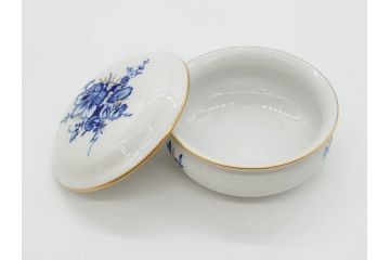 ドイツ　マイセン　Meissen　金彩　ブルーフラワー　青い花と昆虫　藍色の濃淡で表現されたデザインが素敵なベース&小物入れ(花瓶、ミニベース、花入れ、蓋物、ボンボニエール、キャンディーポット)(R-074977)