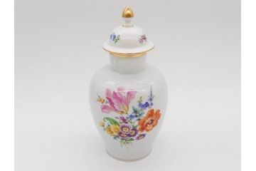 ドイツ　マイセン　Meissen　ベーシックフラワー　五つ花　蓋付　約22cm　鮮やかな花達が空間に華やぎをもたらすフラワーベース(花瓶、花入れ、飾り壺、壷、花器)(R-074978)