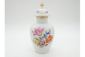 ドイツ　マイセン　Meissen　ベーシックフラワー　五つ花　蓋付　約22cm　鮮やかな花達が空間に華やぎをもたらすフラワーベース(花瓶、花入れ、飾り壺、壷、花器)(R-074978)