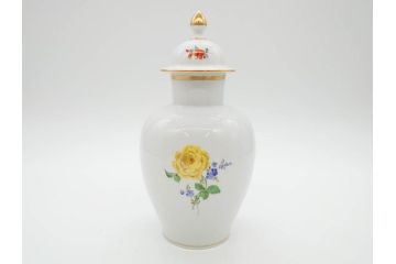 ドイツ　マイセン　Meissen　ベーシックフラワー　五つ花　蓋付　約22cm　鮮やかな花達が空間に華やぎをもたらすフラワーベース(花瓶、花入れ、飾り壺、壷、花器)(R-074978)