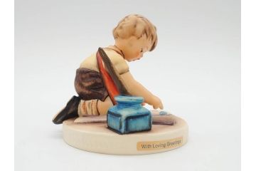 ドイツ　ゲーベル　フンメル人形5体セット　#309「愛を込めて挨拶を」　#53「ギターを弾く少女」　#111「少年と小鳥」　#96「小さな買いもの客」　#133「お母さんのお手伝い」　陶磁(Wite Loving Greetings、Joyful、Wayside Harmony、Little Shopper、Mother's Helper、置物、フィギュア、ドール、陶磁器人形)(R-074980)