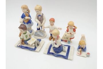 デンマーク　ROYAL COPENHAGEN(ロイヤルコペンハーゲン)　2009年 LUCAS SARAH　2001年 ミレニアム Frederik Emma　259 スキーを楽しむ少年　270 カイトを持つ少女　015 絵を描く少女　フィギュリン7体セット(The Millennium Collection、Limited Edition、Mini Collection、ミニコレクション)