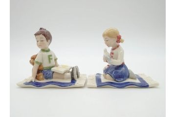 デンマーク　ROYAL COPENHAGEN(ロイヤルコペンハーゲン)　2009年 LUCAS SARAH　2001年 ミレニアム Frederik Emma　259 スキーを楽しむ少年　270 カイトを持つ少女　015 絵を描く少女　フィギュリン7体セット(The Millennium Collection、Limited Edition、Mini Collection、ミニコレクション)