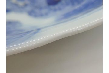 江戸期　古伊万里　染付　龍図　約32cm　1尺皿　藍色の濃淡で表現された迫力のある大皿(輪花、和皿、和食器、一尺)(R-074988)