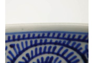 江戸期　成化年製　古伊万里　染付　蛸唐草文　松竹梅図　約45cm　1尺4寸皿　職人による丁寧な絵付けが目を惹く大皿(和皿、和食器、一尺四寸)(R-074989)