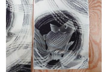 大正〜昭和初期　アンティーク　縮緬(ちりめん)　子供着物　金魚(子ども、古布、リメイク、衣装、大正ロマン、レトロ、Japanese KIMONO)(R-074991)