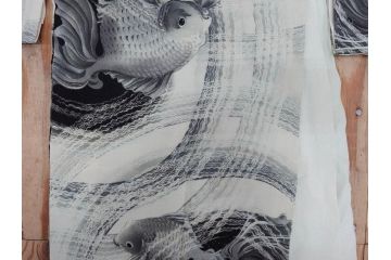 大正〜昭和初期　アンティーク　縮緬(ちりめん)　子供着物　金魚(子ども、古布、リメイク、衣装、大正ロマン、レトロ、Japanese KIMONO)(R-074991)