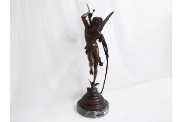 フランスの彫刻家　J Coutan ROME　ジュール・フェリックス・クータン　キューピッド　高さ約70.5cm　重量約11.7kg　細部の意匠に職人のこだわりを感じるブロンズ像(Jules Felix Coutan、Cupid、置物、オブジェ)(R-074993)
