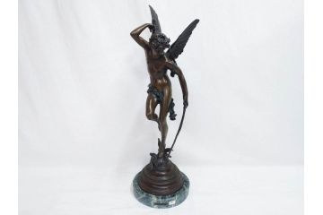 フランスの彫刻家　J Coutan ROME　ジュール・フェリックス・クータン　キューピッド　高さ約70.5cm　重量約11.7kg　細部の意匠に職人のこだわりを感じるブロンズ像(Jules Felix Coutan、Cupid、置物、オブジェ)(R-074993)