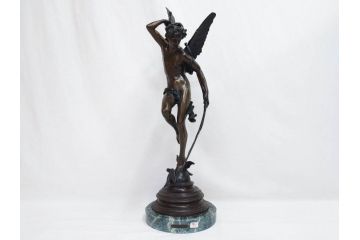 フランスの彫刻家　J Coutan ROME　ジュール・フェリックス・クータン　キューピッド　高さ約70.5cm　重量約11.7kg　細部の意匠に職人のこだわりを感じるブロンズ像(Jules Felix Coutan、Cupid、置物、オブジェ)(R-074993)