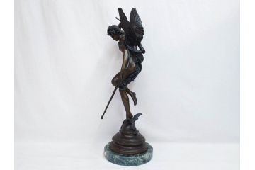 フランスの彫刻家　J Coutan ROME　ジュール・フェリックス・クータン　キューピッド　高さ約70.5cm　重量約11.7kg　細部の意匠に職人のこだわりを感じるブロンズ像(Jules Felix Coutan、Cupid、置物、オブジェ)(R-074993)