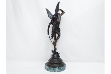 フランスの彫刻家　J Coutan ROME　ジュール・フェリックス・クータン　キューピッド　高さ約70.5cm　重量約11.7kg　細部の意匠に職人のこだわりを感じるブロンズ像(Jules Felix Coutan、Cupid、置物、オブジェ)(R-074993)