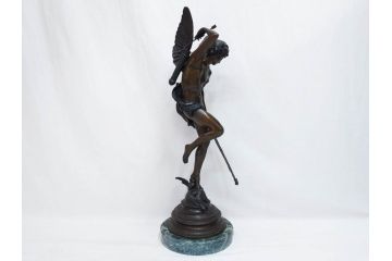 フランスの彫刻家　J Coutan ROME　ジュール・フェリックス・クータン　キューピッド　高さ約70.5cm　重量約11.7kg　細部の意匠に職人のこだわりを感じるブロンズ像(Jules Felix Coutan、Cupid、置物、オブジェ)(R-074993)
