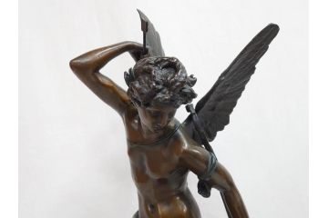 フランスの彫刻家　J Coutan ROME　ジュール・フェリックス・クータン　キューピッド　高さ約70.5cm　重量約11.7kg　細部の意匠に職人のこだわりを感じるブロンズ像(Jules Felix Coutan、Cupid、置物、オブジェ)(R-074993)