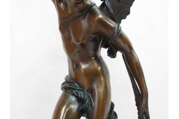 フランスの彫刻家　J Coutan ROME　ジュール・フェリックス・クータン　キューピッド　高さ約70.5cm　重量約11.7kg　細部の意匠に職人のこだわりを感じるブロンズ像(Jules Felix Coutan、Cupid、置物、オブジェ)(R-074993)