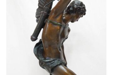フランスの彫刻家　J Coutan ROME　ジュール・フェリックス・クータン　キューピッド　高さ約70.5cm　重量約11.7kg　細部の意匠に職人のこだわりを感じるブロンズ像(Jules Felix Coutan、Cupid、置物、オブジェ)(R-074993)