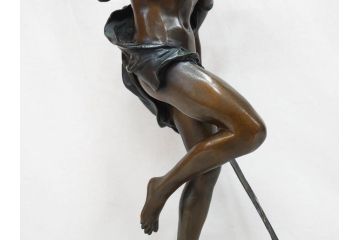 フランスの彫刻家　J Coutan ROME　ジュール・フェリックス・クータン　キューピッド　高さ約70.5cm　重量約11.7kg　細部の意匠に職人のこだわりを感じるブロンズ像(Jules Felix Coutan、Cupid、置物、オブジェ)(R-074993)