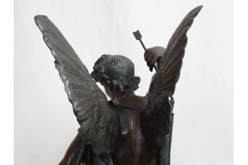 フランスの彫刻家　J Coutan ROME　ジュール・フェリックス・クータン　キューピッド　高さ約70.5cm　重量約11.7kg　細部の意匠に職人のこだわりを感じるブロンズ像(Jules Felix Coutan、Cupid、置物、オブジェ)(R-074993)