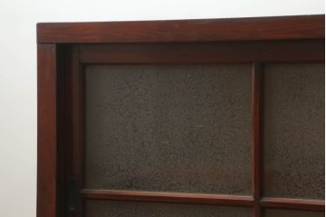 和製アンティーク　前面漆塗り　結霜ガラス　レトロな雰囲気が素敵な横長収納棚(サイドボード、ローボード、戸棚、テレビ台、テレビボード)(R-075012)