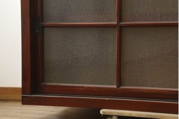 和製アンティーク　前面漆塗り　結霜ガラス　レトロな雰囲気が素敵な横長収納棚(サイドボード、ローボード、戸棚、テレビ台、テレビボード)(R-075012)