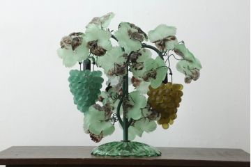 中古　イタリア　希少　トーソー社(TOSO CESARE)　ムラーノガラス(MURANO)　ブドウ(葡萄、ぶどう)　2灯　空間のアクセントになるテーブルスタンド(テーブルライト、卓上ランプ、ベネチアングラス、ムラノガラス)(R-075043)