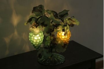 中古　イタリア　希少　トーソー社(TOSO CESARE)　ムラーノガラス(MURANO)　ブドウ(葡萄、ぶどう)　2灯　空間のアクセントになるテーブルスタンド(テーブルライト、卓上ランプ、ベネチアングラス、ムラノガラス)(R-075043)