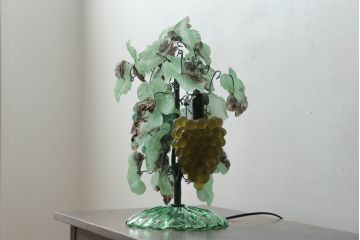 中古　イタリア　希少　トーソー社(TOSO CESARE)　ムラーノガラス(MURANO)　ブドウ(葡萄、ぶどう)　2灯　空間のアクセントになるテーブルスタンド(テーブルライト、卓上ランプ、ベネチアングラス、ムラノガラス)(R-075043)